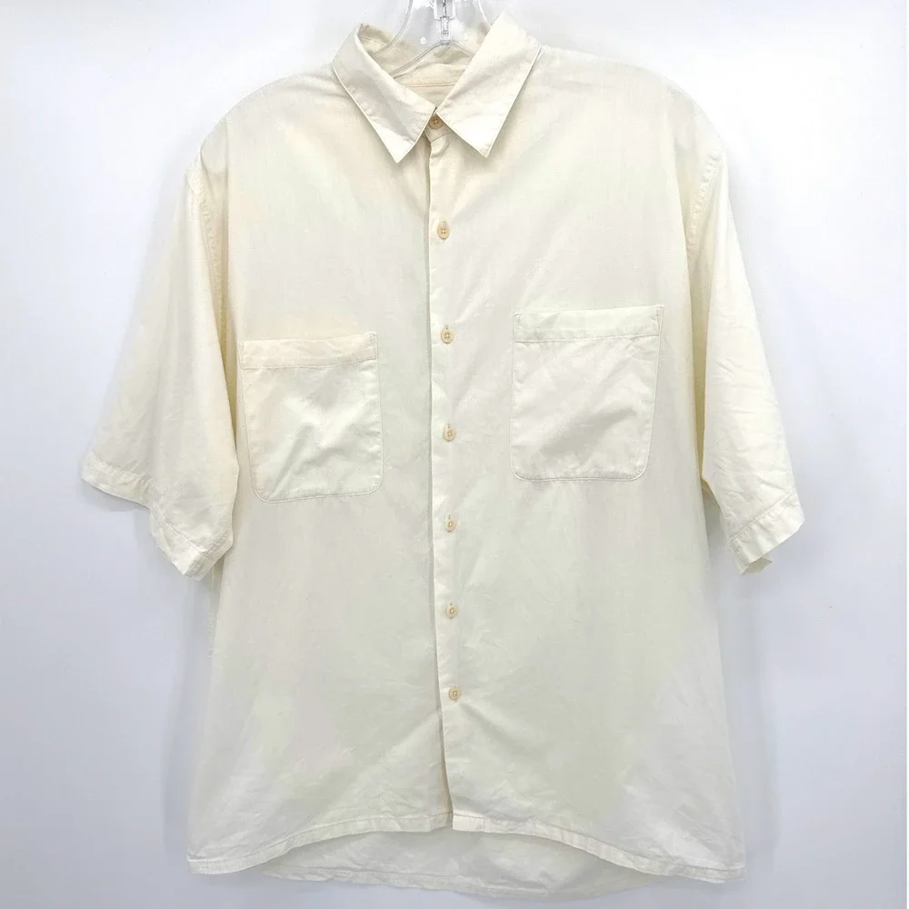 VTG‎ Safari Banana Republic Button Up yellow Shirt Mens M Short Sleeve